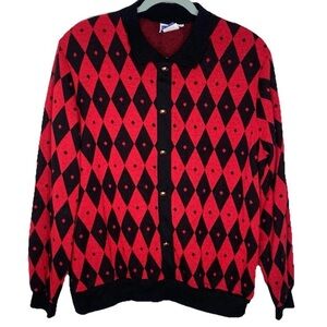 Vintage Cape Cod Argyle Diamond Puff Sleeve Sweater Sz L
